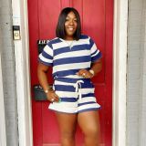 Casual Striped Short Sleeve Two Piece Sets HM-6519