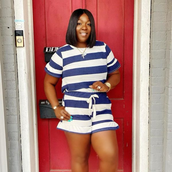 Casual Striped Short Sleeve Two Piece Sets HM-6519