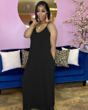 Solid Loose Spaghetti Strap Pocket Maxi Dress BLX-8006