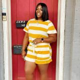 Casual Striped Short Sleeve Two Piece Sets HM-6519
