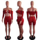 Sexy Long Sleeve Lace Up Two Piece Shorts Set LX-6891