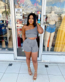 Solid One Shoulder Two Piece Short Sets FSL-146