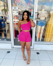 Solid One Shoulder Two Piece Short Sets FSL-146