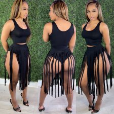 Solid Tank Top Tassel Skirt Two Piece Sets JH-236