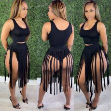 Solid Tank Top Tassel Skirt Two Piece Sets JH-236