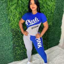 Pink Letter Print Casual Two Piece Pant Sets BLX-8007