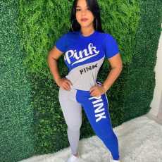 Pink Letter Print Casual Two Piece Pant Sets BLX-8007