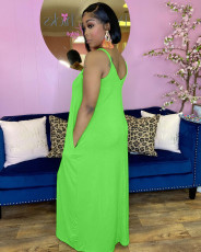 Solid Loose Spaghetti Strap Pocket Maxi Dress BLX-8006