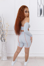 Sexy Long Sleeve Lace Up Two Piece Shorts Set LX-6891