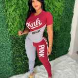 Pink Letter Print Casual Two Piece Pant Sets BLX-8007