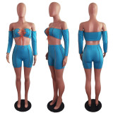 Sexy Long Sleeve Lace Up Two Piece Shorts Set LX-6891