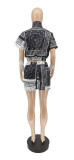 Casual Printed Short Sleeve Zipper 2 Piece Sets WSYF-5853
