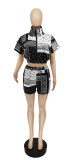 Casual Printed Short Sleeve Zipper 2 Piece Sets WSYF-5853