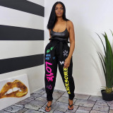 Casual Loose Printed Sashes Long Pants WSYF-5856