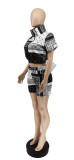 Casual Printed Short Sleeve Zipper 2 Piece Sets WSYF-5853