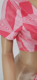 Sexy Printed V Neck Tie Up Short Sleeve Crop Top WSYF-5826