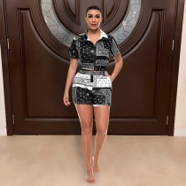 Casual Printed Short Sleeve Zipper 2 Piece Sets WSYF-5853
