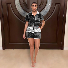 Casual Printed Short Sleeve Zipper 2 Piece Sets WSYF-5853