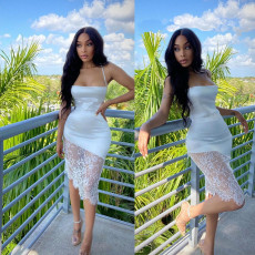 Sexy Lace Patchwork Backless Strappy Club Dress BN-9274