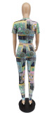 Casual Printed Short Sleeve Two Piece Pant Sets WSYF-5828