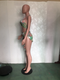 Sexy Beach Style Tie Up Printed Swimsuit  Three Piece Set BN-9269