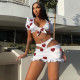 Love Shape Print Hollow Mini Skirt 2 Piece Sets WMEF-2043