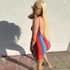 Colorful Striped Strap Backless Romper WMEF-2041