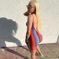 Colorful Striped Strap Backless Romper WMEF-2041