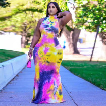 Tie Dye Print Sleeveless Maxi Dress WMEF-2044