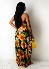 Sunflower Print Spaghetti Strap Maxi Dress TR-907-2