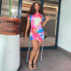 Tie Dye Print Short Sleeve Ruched Mini Dress WMEF-2042