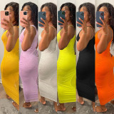 Solid Sexy Spaghetti Strap Hollow Out Midi Dress GLF-8148