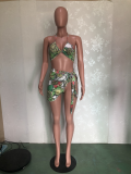Sexy Beach Style Tie Up Printed Swimsuit  Three Piece Set BN-9269