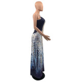 Casual Printed Spaghetti Strap Maxi Dress QSF-5081