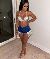 Denim Sexy Sequied Pocket Bodycon Jeans Shorts YD-8375