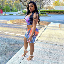 Dollar Print Tube Top And Shorts 2 Piece Sets QSF-5078