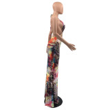 Sexy Printed Backless Mermaid Maxi Dress QSF-5080