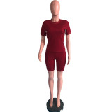 Casual Solid Short Sleeve Two Piece Suits OMY-0012