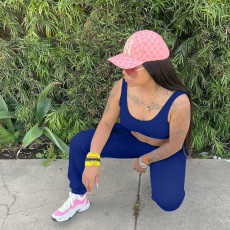 Plus Size Solid Sports Tank Top And Pants 2 Piece Suits YIM-182