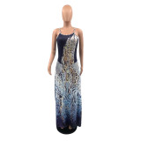 Casual Printed Spaghetti Strap Maxi Dress QSF-5081