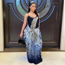 Casual Printed Spaghetti Strap Maxi Dress QSF-5081