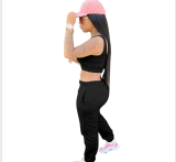 Plus Size Solid Sports Tank Top And Pants 2 Piece Suits YIM-182
