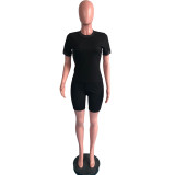 Casual Solid Short Sleeve Two Piece Suits OMY-0012