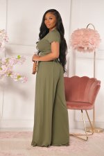 Casual Solid Short Sleeve Wide Leg Pants Set YD-8381