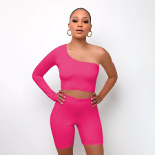 Solid One Shouder Long Sleeve 2 Piece Suits QSF-5079