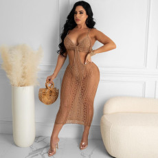 Sexy Hollow Out Spaghetti Strap Midi Dress TR-1130