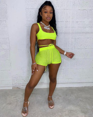 Solid Breathable Tank Top Shorts 2 Piece Sets YD-8379