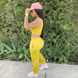 Plus Size Solid Sports Tank Top And Pants 2 Piece Suits YIM-182