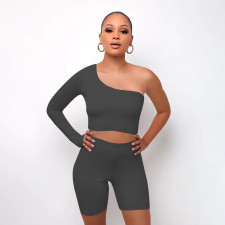 Solid One Shouder Long Sleeve 2 Piece Suits QSF-5079