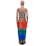 Sexy Leopard Gradient Spaghetti Strap Maxi Dress MEM-8352